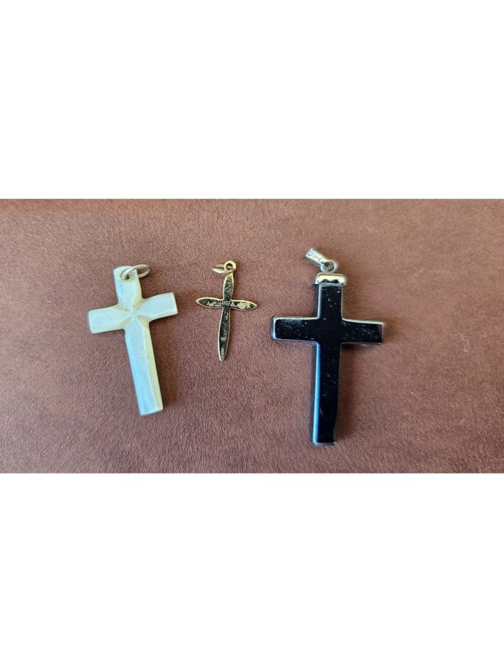 Set Of 3 Cross Pendants In White Gold & Black - Mother Of Pearl 14K Gold Filled